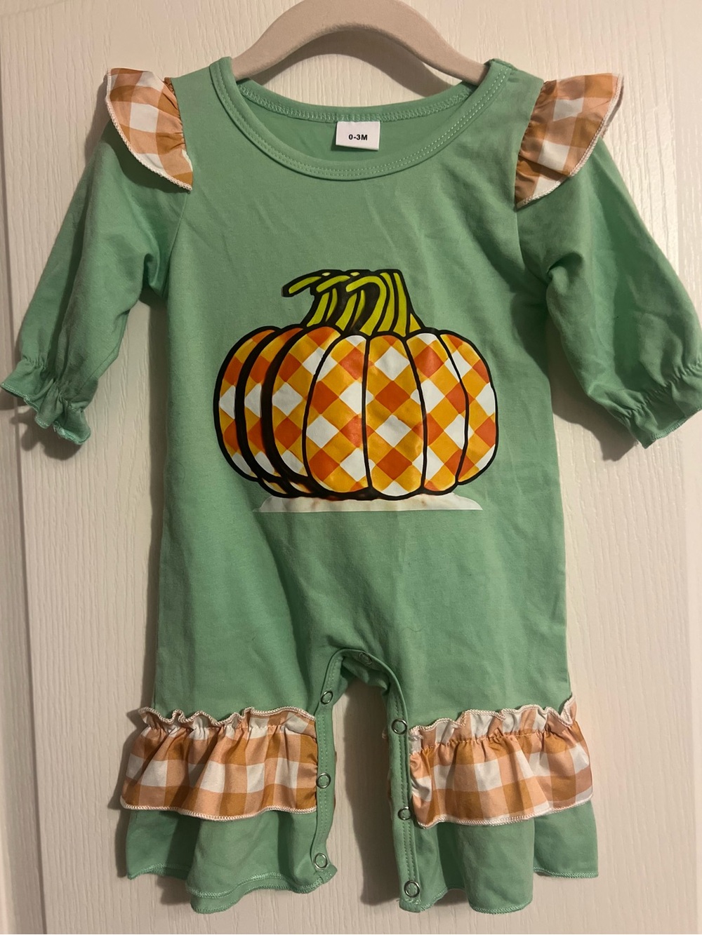 Pumpkin Plaid Romper - Green